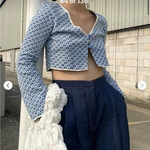 Zara Geometric Jacquard Knit Top Light Blue